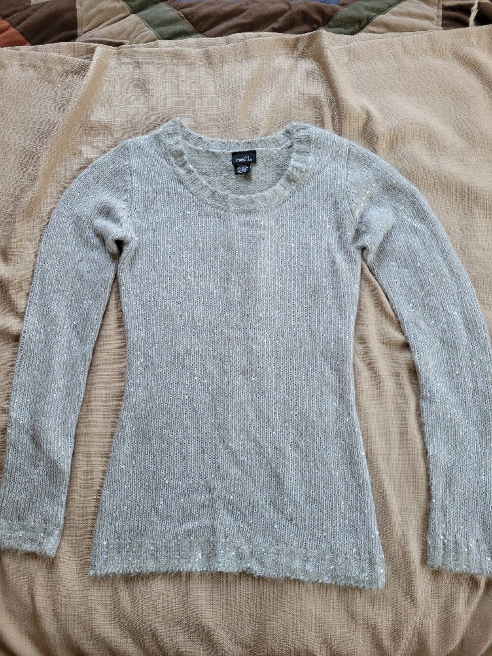 Rue21 Shimmery Silver Gray Scoop Neck Fuzzy Sweater Size M